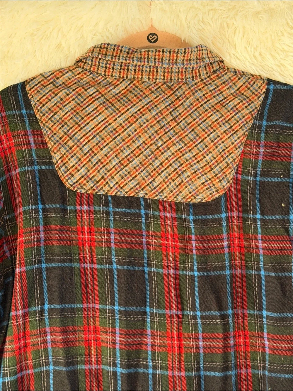 We The Free Womens Boho Rustic Plaid Flannel Mixed Media Shirt Size L Raw Hem - Picture 7 of 9